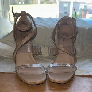 Dream Pairs Tan and Clear Strappy Heels